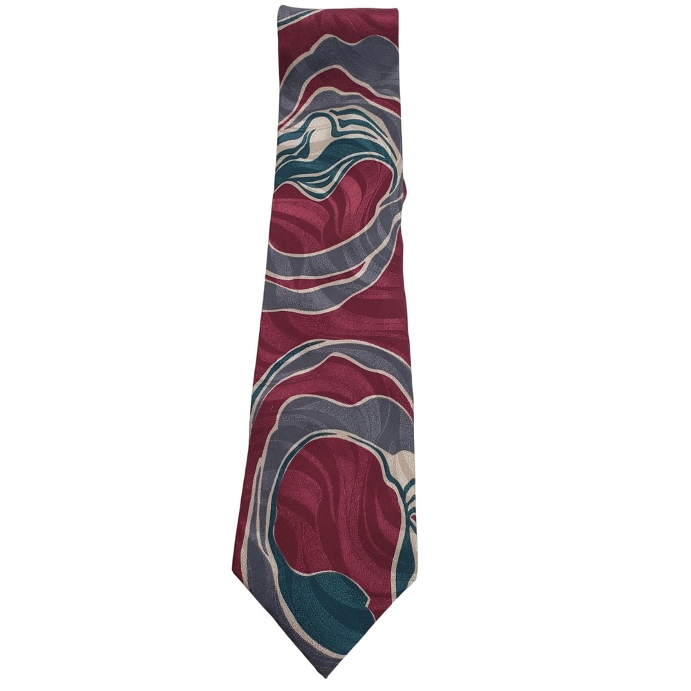 Nubio Mens Abstract Swirl Silk Necktie One Size Burgundy Grey Teal‎